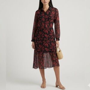 NWT Vittoria Red Black Leaf Print Long Sleeve Midi Dress NWT Small